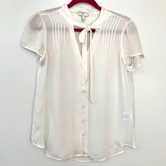 Joie Tops - Joie Chiffon Tie-Neck Pleated Short Sleeve Blouse